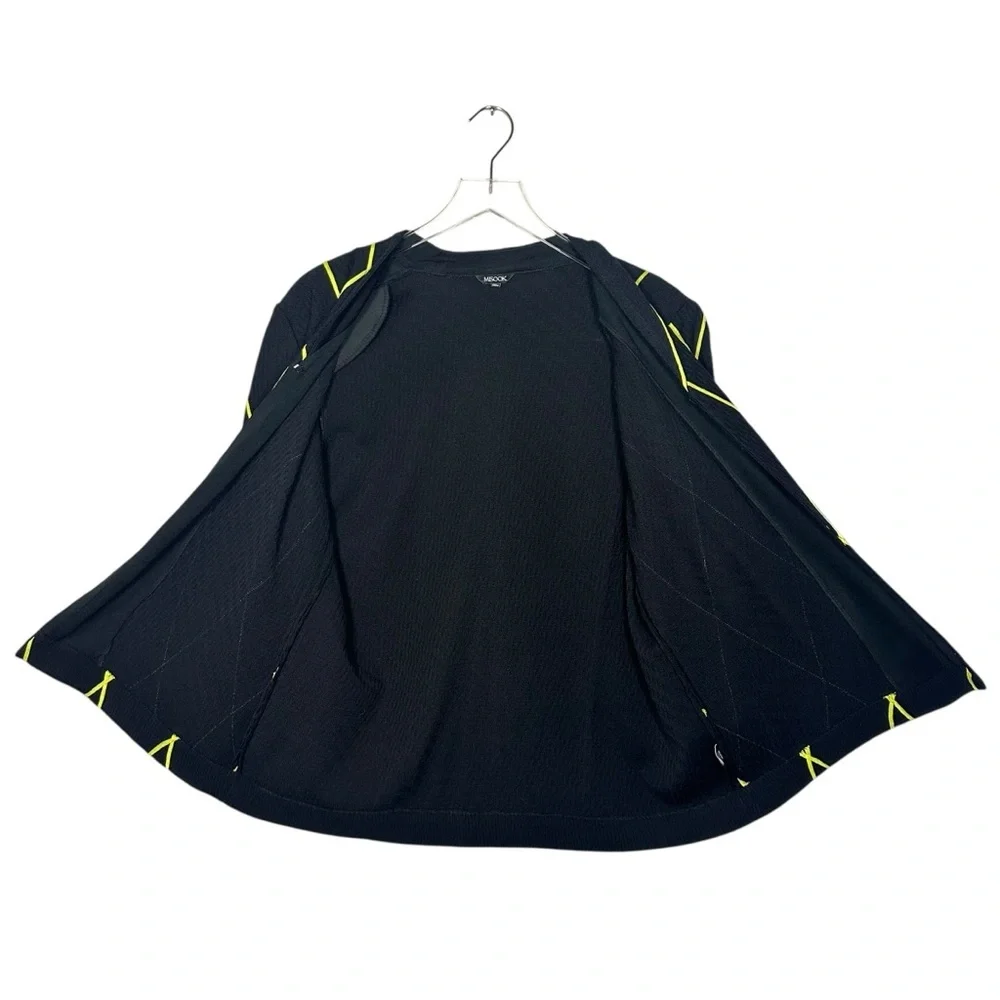 Misook XL Black Yellow Geometric Knit Open Front Clip Cardigan Jacket 3/4 Sleeve - Picture 2 of 11